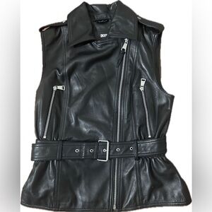 350$ NWT DKNY Black Women's Genuine Leather Motorcycle Vest Size XS